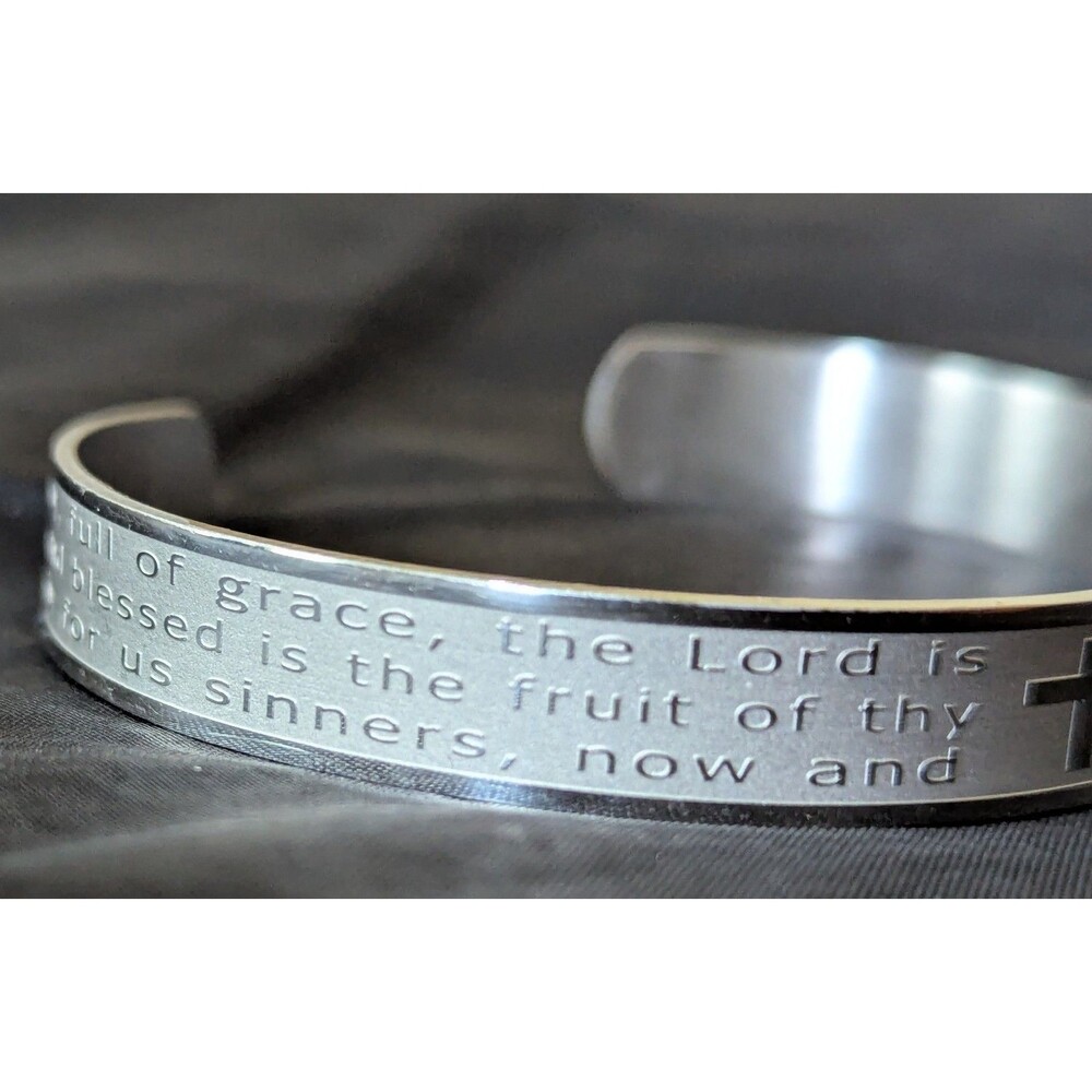The Lord's Prayer Cross Bracelet Bangle Cuff Stainless Steel Stretchable - Picture 2 of 8